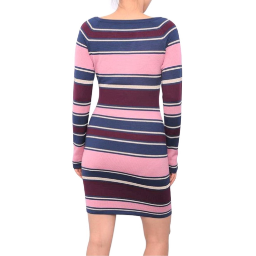 Planet Gold Juniors Keyhole Bodycon Sweat WineBluePink Stripe XS - Image 3