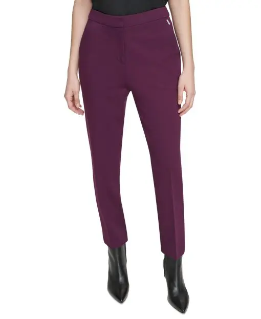 Calvin Klein Womens Clean-Front Slim-Leg P Aubergine 14