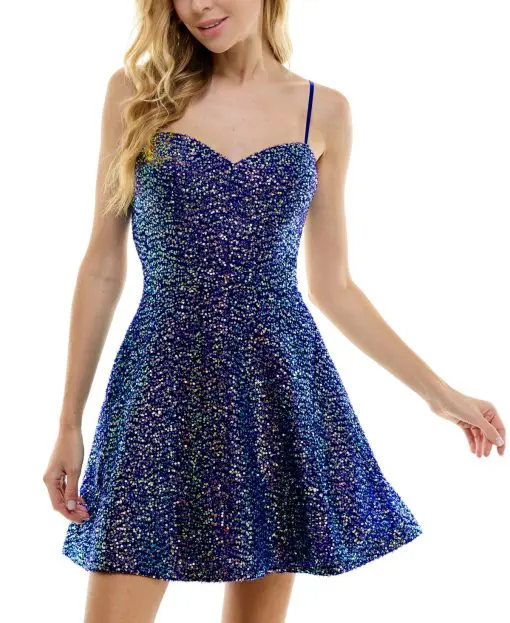 City Studios Juniors Sequin Open-Back Fit Royal Blue 3/4