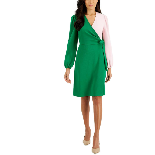 Kasper Womens Colorblocked Surplice Green XL - Image 2