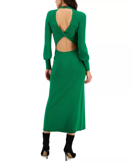 HUGO Womens Solid Mock-Neck Cutout Med Green XL - Image 3