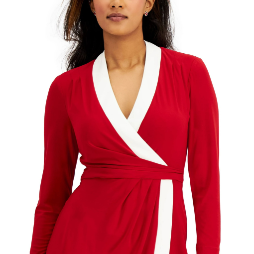 Kasper Colorblocked Faux-Wrap Sheath Crimsoncream M - Image 5