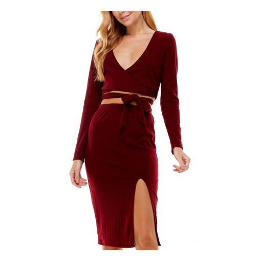 City Studios Juniors Ribbed 2-Pc. Bodycon Wine XL - Image 2