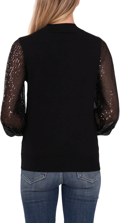 CeCe Womens Sheer-Sequin-Sleeve Mo Rich Black XL - Image 2