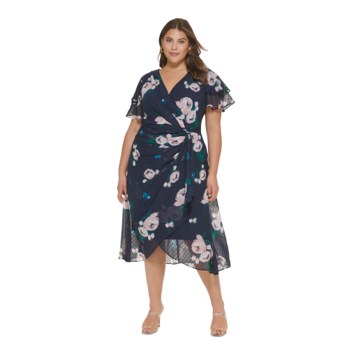 DKNY Plus Size Double-Ruffle Floral Navy Multi 16W - Image 2