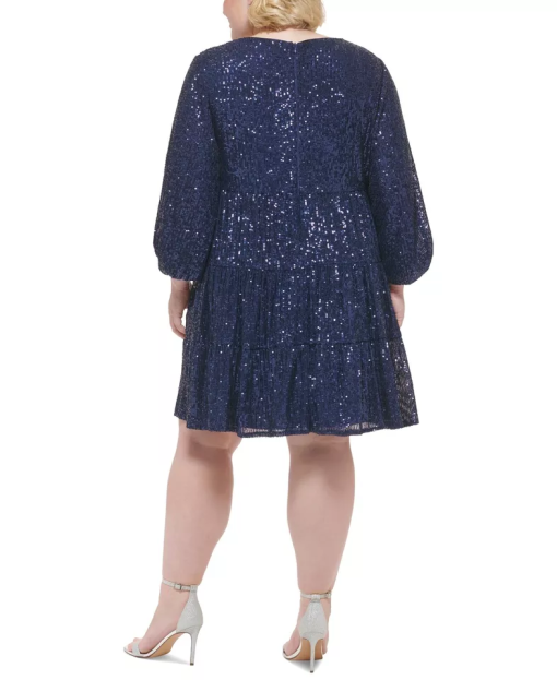 Eliza J Plus Size Sequined Long-Sleeve Navy 16W - Image 2