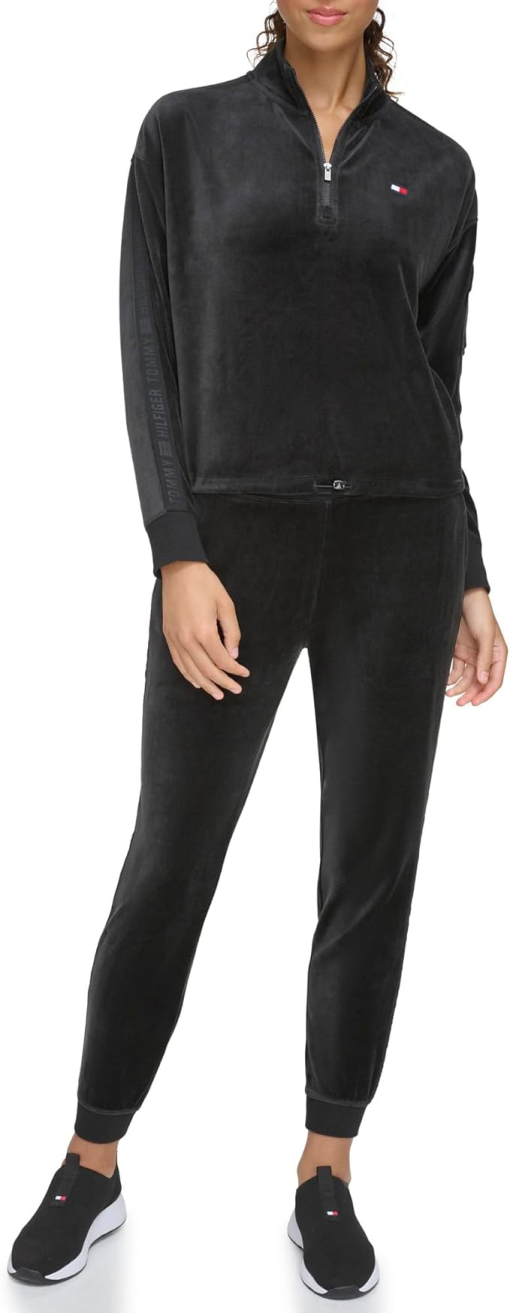 Tommy Hilfiger Womens Cropped Velour Pullove Black S - Image 4