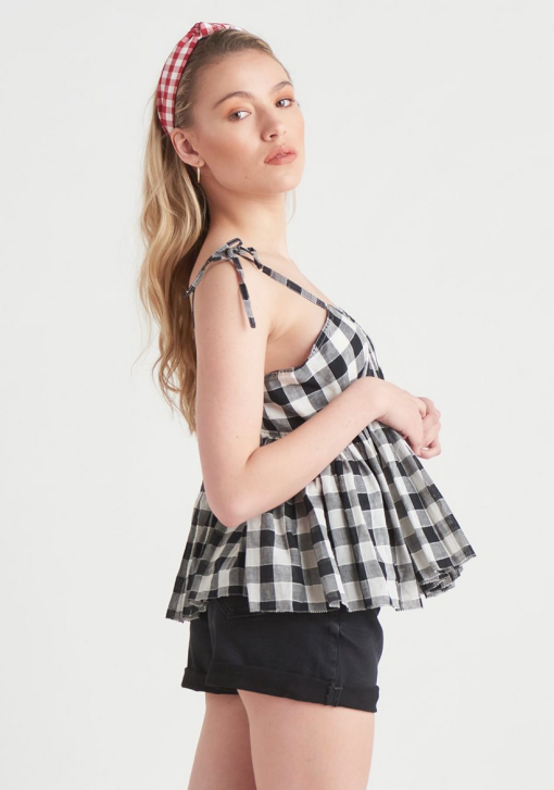 Black Tape Gingham Peplum Tank Large Black Gingham S - Image 2