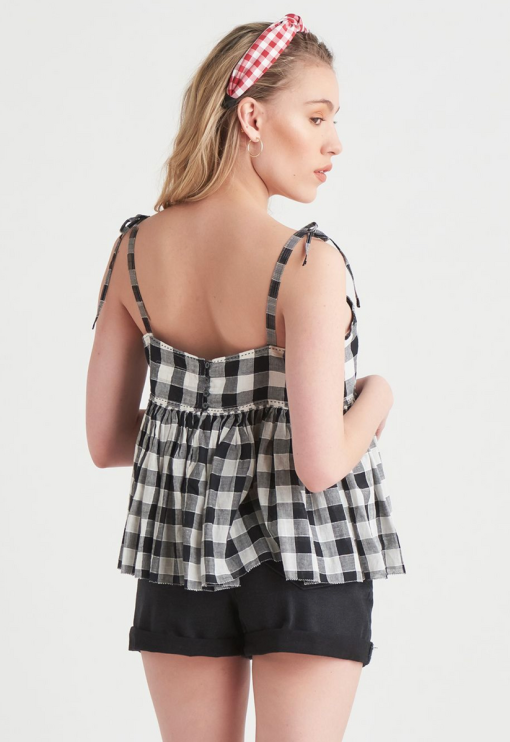 Black Tape Gingham Peplum Tank Large Black Gingham S - Image 3