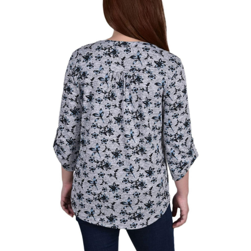 NY Collection Petite Size 34 Roll Sleeve To Gray Navy Floral PS - Image 2