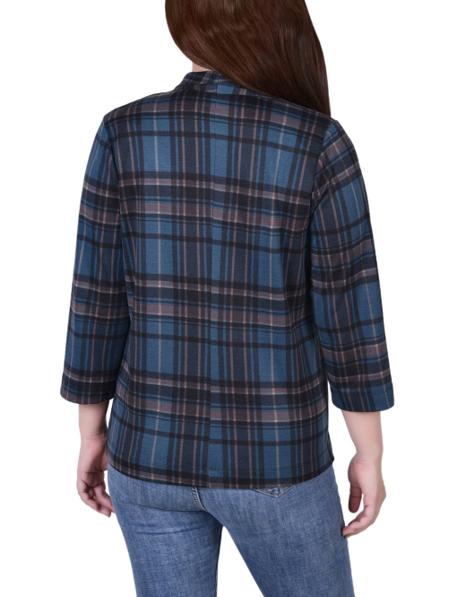 NY Collection NY Collection Petite 34 Sleev Mallard Plaid PM - Image 2