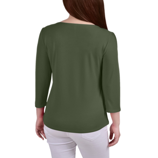 NY Collection Petite 34 Sleeve Crepe Knit T Olivine PM - Image 2