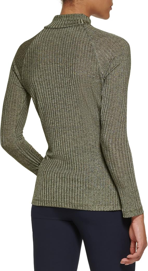 DKNY Womens Ribbed Long-Sleeve Cut Martini Olive M - Image 2