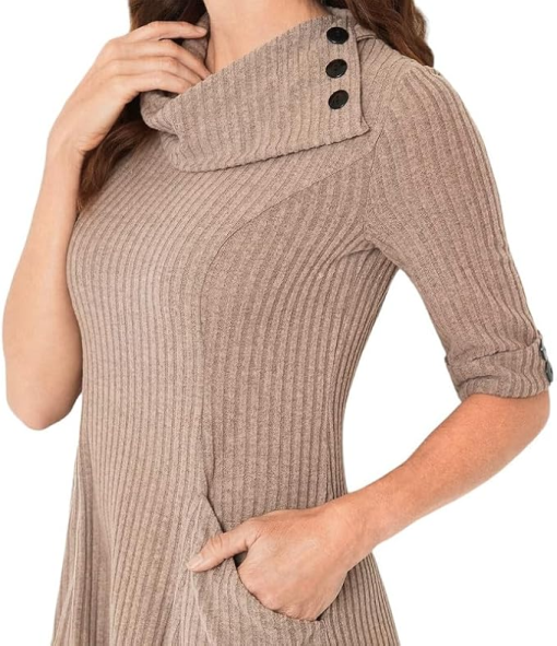 Robbie Bee Cowlneck Sweater Dress Mocha M - Image 3