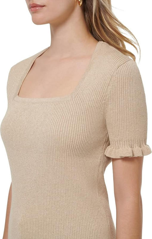 Tommy Hilfiger Womens Cotton Ribbed Ruffled- Fawn Metallic L - Image 3