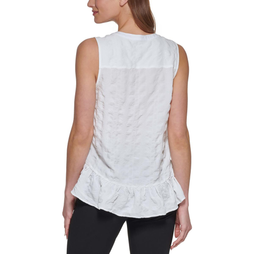 DKNY Womens Sleeveless Crinkled Ru Linen White L - Image 2