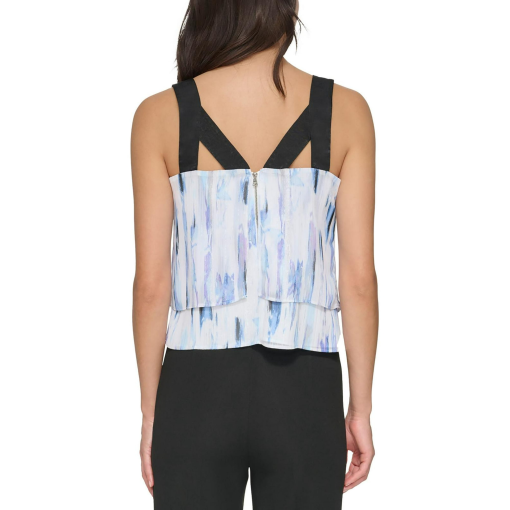 DKNY Tiered Chiffon Square Neck Top WhiteFlint Multi L - Image 2