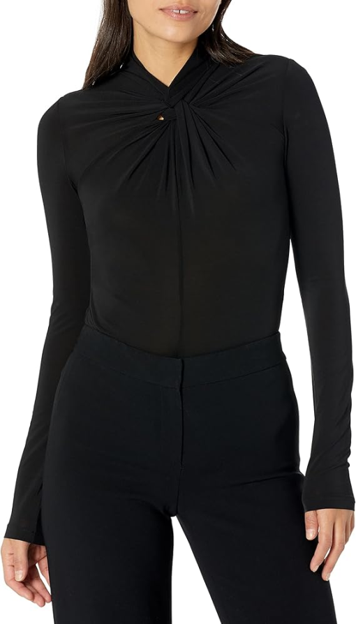 Calvin Klein Womens Twist-Neck Long-Sleeve Black L - Image 2