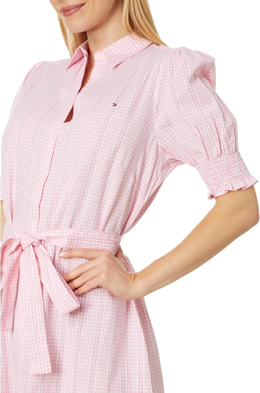 Tommy Hilfiger Womens Puff Sleeve Gingham Mi Dobby Gingham- English Rose B L - Image 3