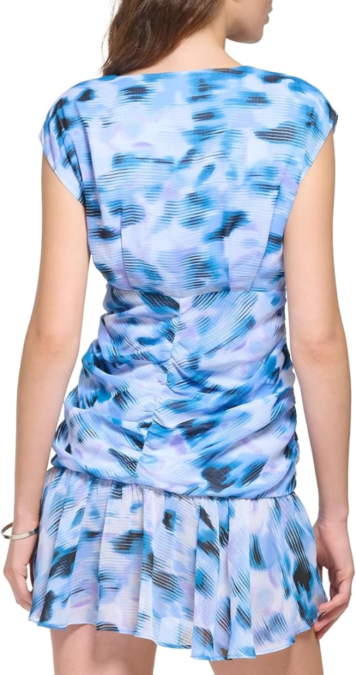 DKNY Womens Chiffon Ruched Printed Frosting Bluewhite Multi L - Image 2