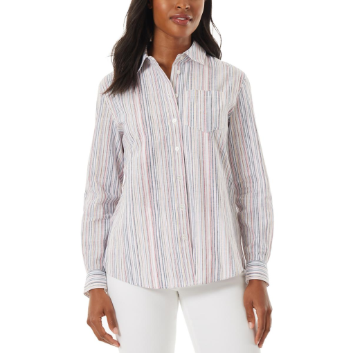 Jones New York Womens Oversized Striped Coll Rose Camellia Multi L - Image 2