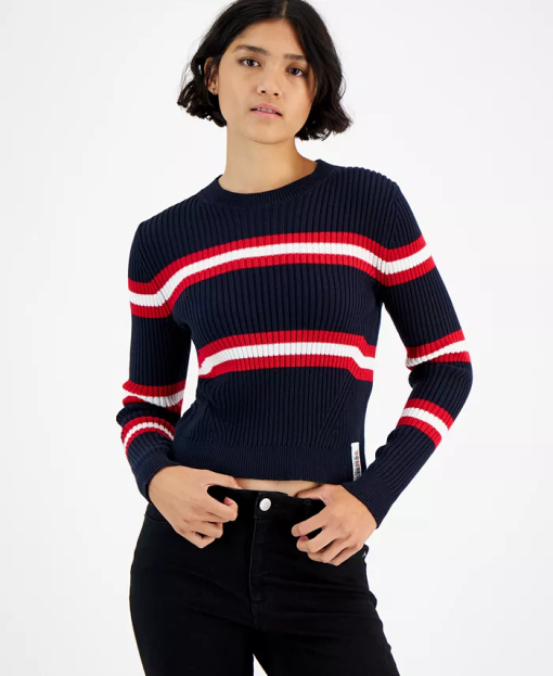 Tommy Jeans Striped Ribbed Long-Sleeve Cre Sky CaptainScarlet L - Image 2