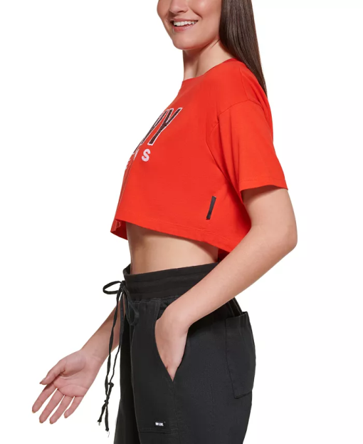 DKNY Jeans Womens Sequin-Logo T-Shirt Red Alert Multi L - Image 3