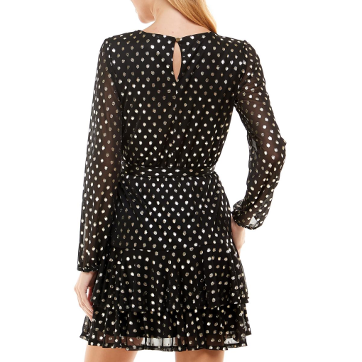 City Studios Juniors Foil-Dot Tiered Dress Blkgold L - Image 3