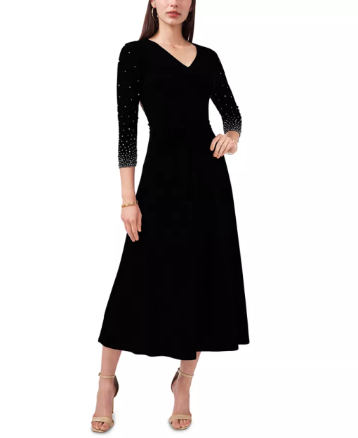 MSK V-Neck Beaded Midi Dress Black L - Image 2