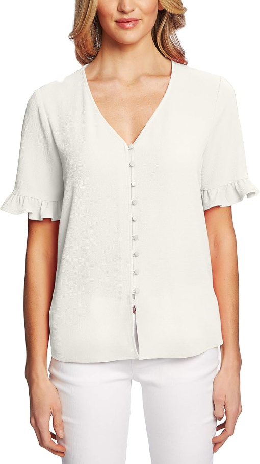 CeCe Ruffled-Sleeve Blouse Soft Ecru L - Image 2