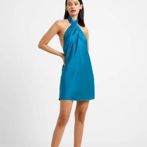 French Connection Womens Inu Satin Halter Mini Ocean Depths 8 - Image 2