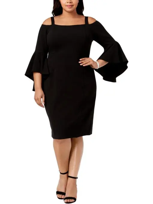 R M Richards Plus Size Off-The-Shoulder Fla Black 14W