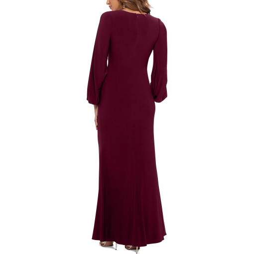 Betsy Adam Draped V-Neck Gown Bordeaux 8 - Image 2