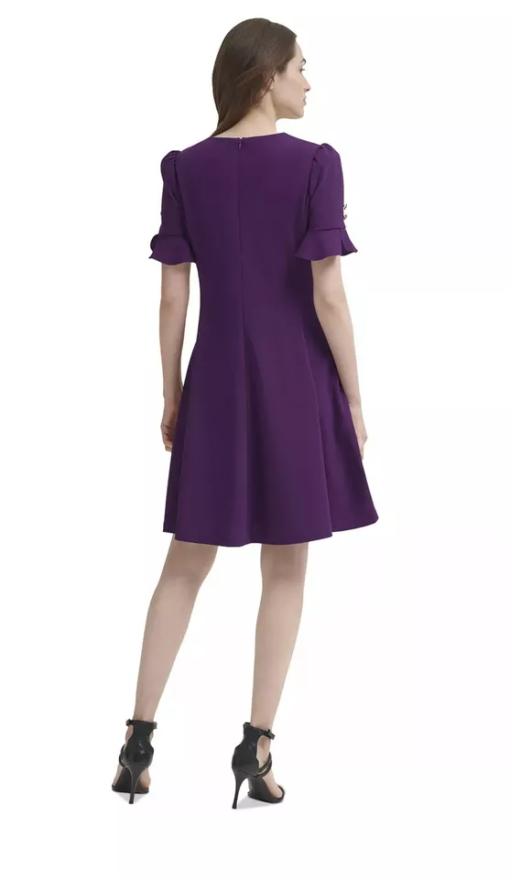 DKNY Flounce Fit Flare Dress Wine 8 - Image 2