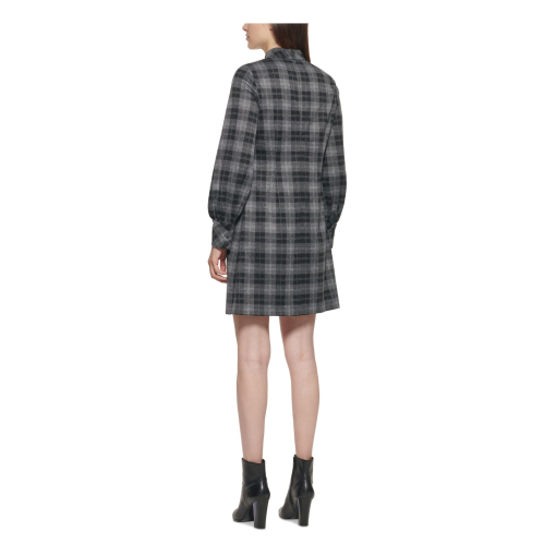 Calvin Klein Plaid Ponte Mock-Neck Dress BlackCharcoal 8 - Image 3