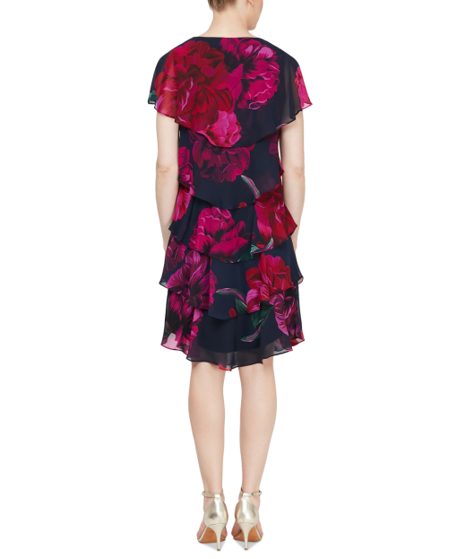 SL Fashions Tiered Floral-Print Sheath Dre Black Floral 8 - Image 3