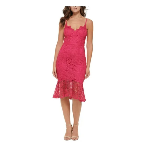 GUESS Flounce-Hem Lace Dress Hot Pink 6 - Image 2