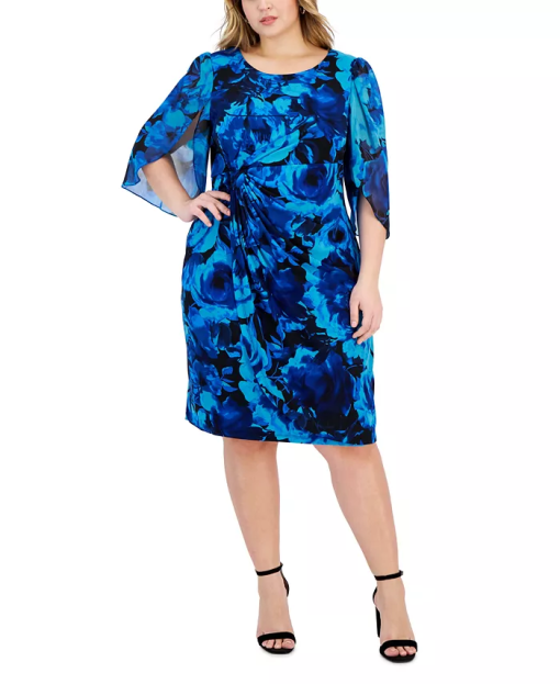 Connected Womens Printed Cape-Sleeve Sh Sapphire 6 - Image 2