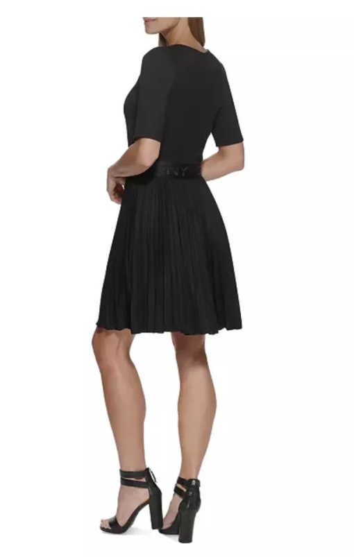 DKNY Pleated Fit Flare Dress Black 6 - Image 2