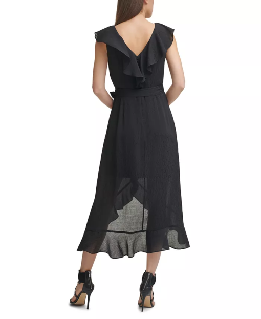 DKNY Sleeveless Ruffled Midi Dress Black 6 - Image 2