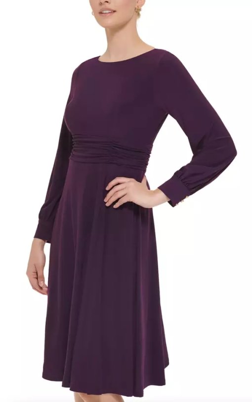 Jessica Howard Petite Ruched-Waist Midi Dress Plum 4P - Image 4