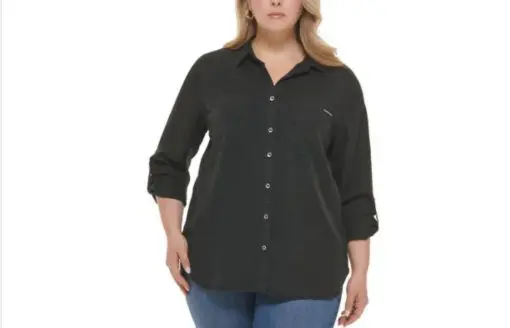 Calvin Klein Jeans Trendy Plus Size Utility Shirt - Black 2X