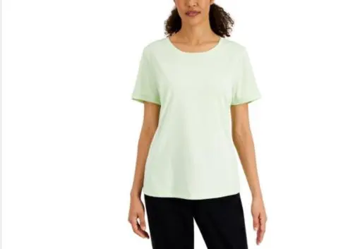 KAREN SCOTT Women's Green Knit Moisture Wicking Short Sleeve Scoop Neck T-Shirt L