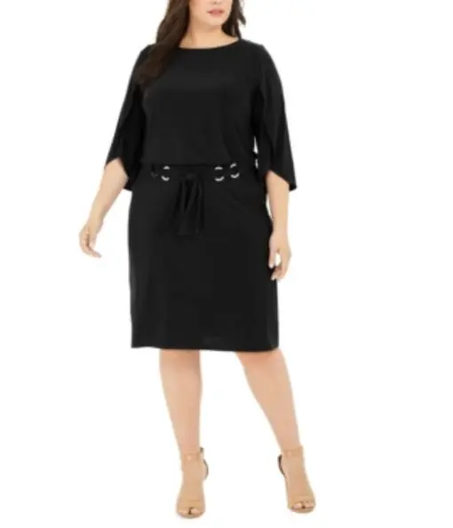 Msk Plus Size Belted Tulip-Sleeve Dress 3X