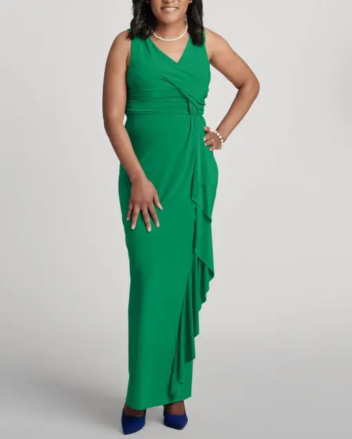 Kasper Women's Charlotte V-Neck Ruffle-Trim Maxi Dress - Green S