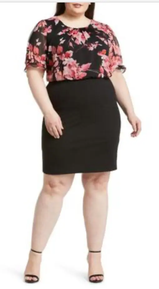 Connected Plus Size Mixed-Media Chiffon-Blouson Crepe Dress - Mandarin 18W