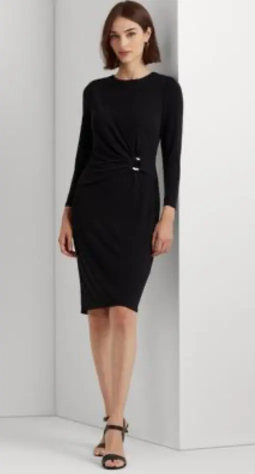 LAUREN Ralph Lauren Jersey 3/4 Sleeve Dress (Black) Women's Dress 14