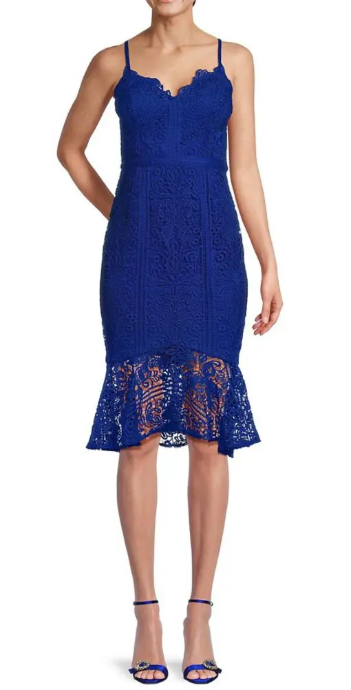 Guess Women's Lace Trumpet MIDI Dress - Cobalt - Size 4