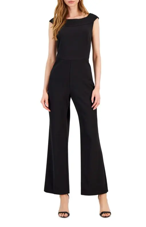 Connected Women's Scuba Crepe Sleeveless Wide-Leg Jumpsuit - Black 16