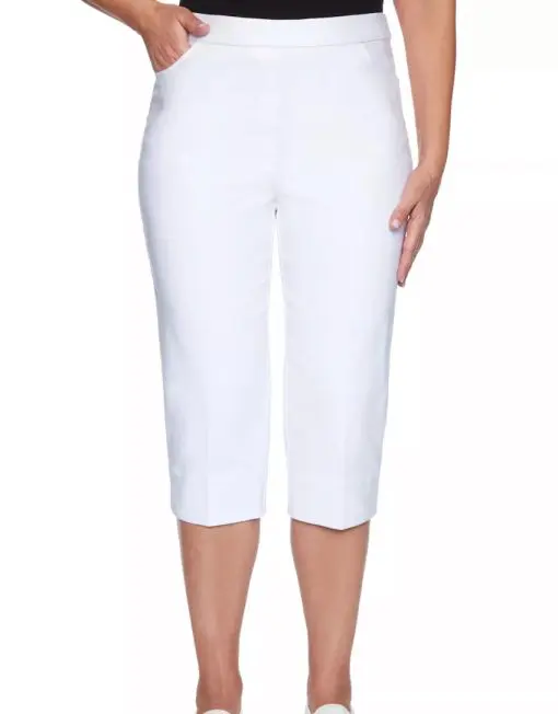 Alfred Dunner Womens Petite Allure Stretch White Capri 16P